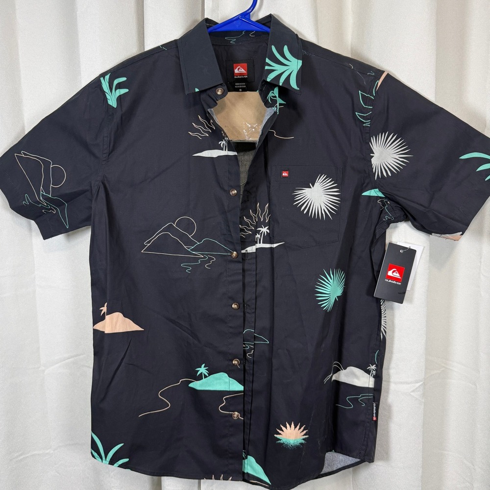 QuickSilver Men's Short Sleeve Shirt Black Button down Sz Small